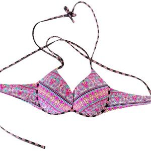 Shade & Shore Bright Pink Patterned Strappy Cross Back Push Up Bikini Top 34B